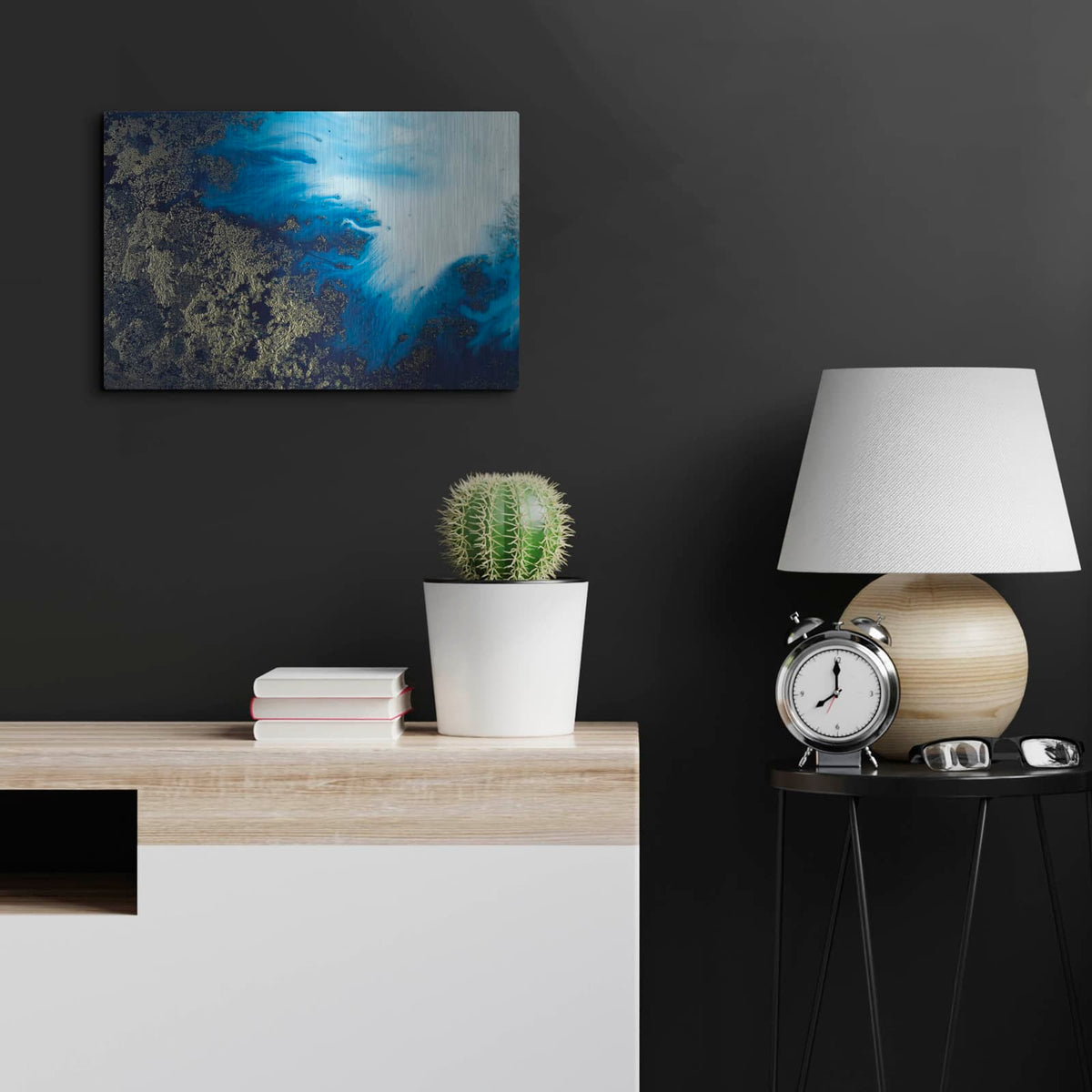 'Navy Shimmer' by Petra Meikle de Vlas – Metal Wall Art, 24x16 room view