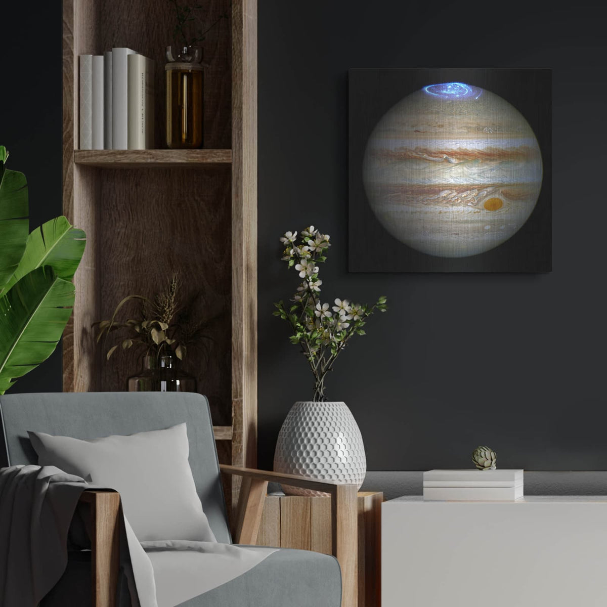 'Hubble Captures Vivid Auroras In Jupiters Atmosphere' by NASA Space Photos – Metal Wall Art, 24x24 room view