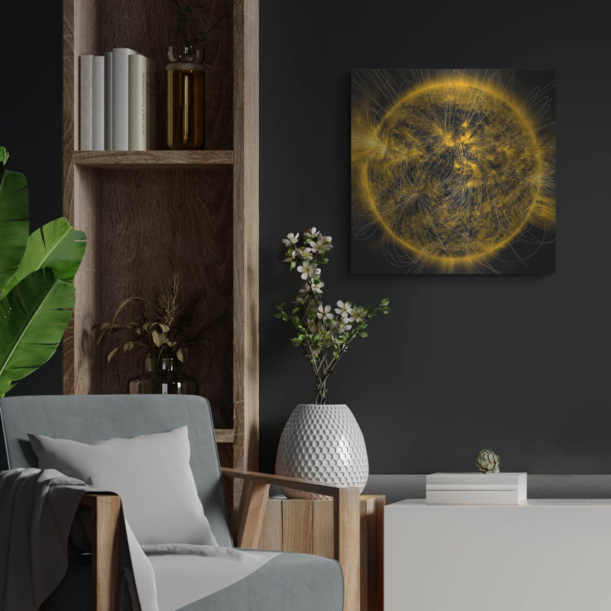 'Picturing The Suns Magnetic Field' by NASA Space Photos – Metal Wall Art, 24x24 room view