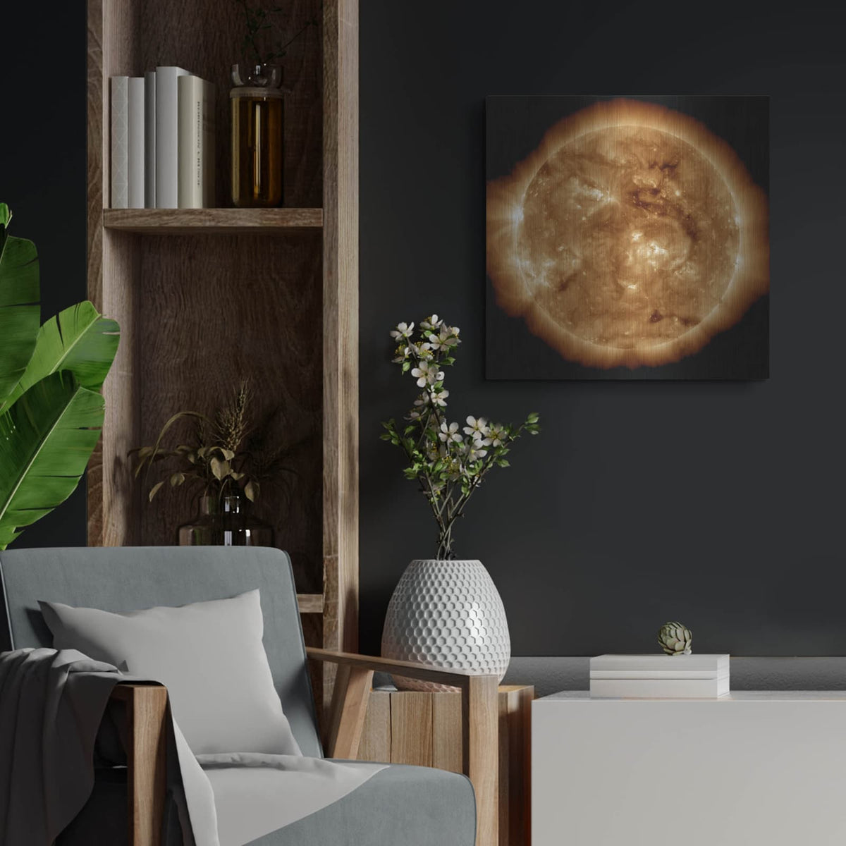 'Pulses From The Sun' by NASA Space Photos – Metal Wall Art, 24x24 room view