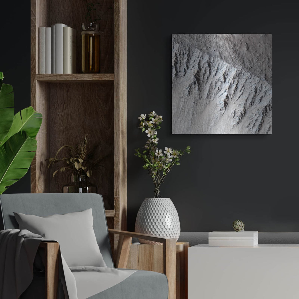 'A Fresh, Lunar-like Crater On Mars' by NASA Space Photos – Metal Wall Art, 24x24 room view
