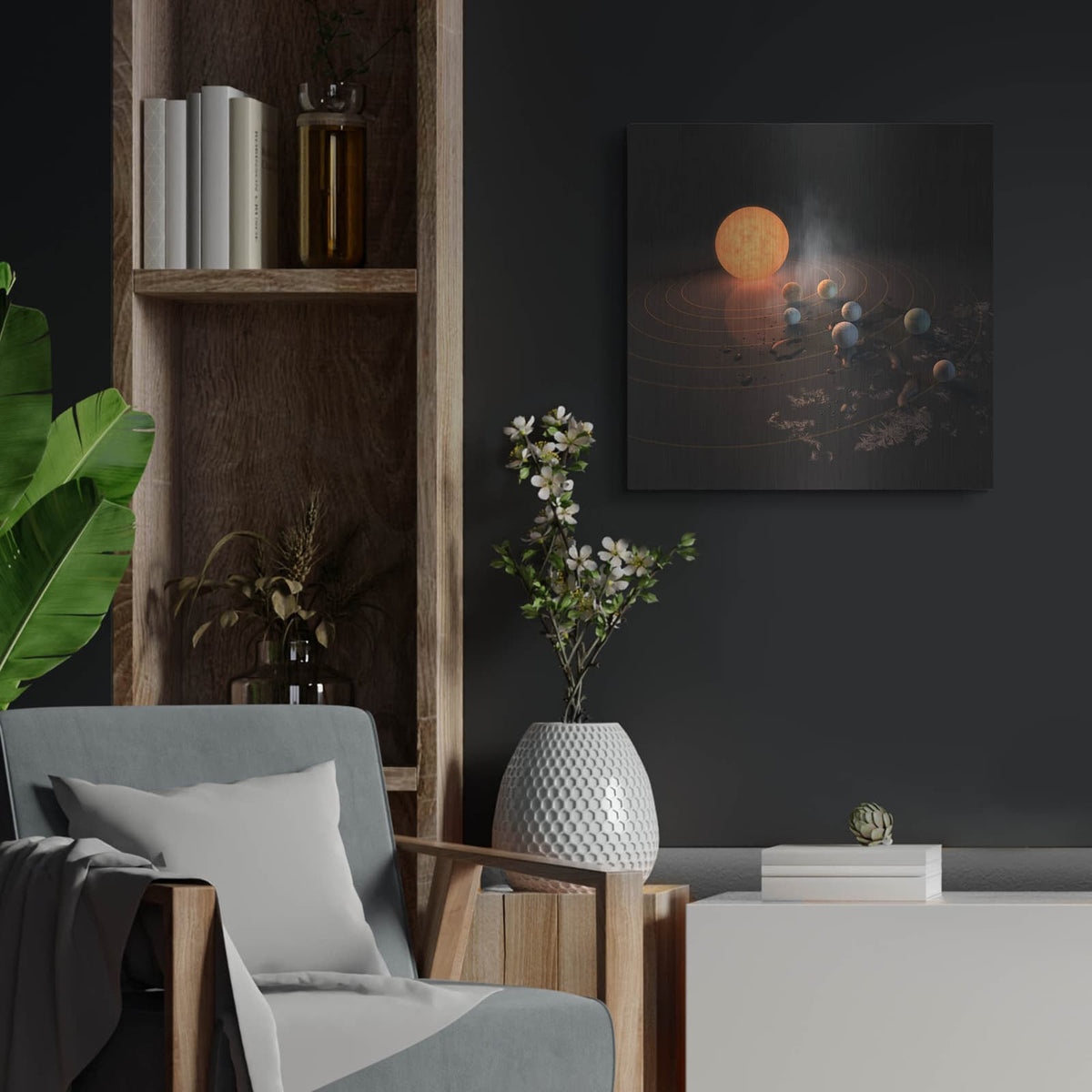'Abstract Concept Of Trappist-1 System' by NASA Space Photos – Metal Wall Art, 24x24 room view