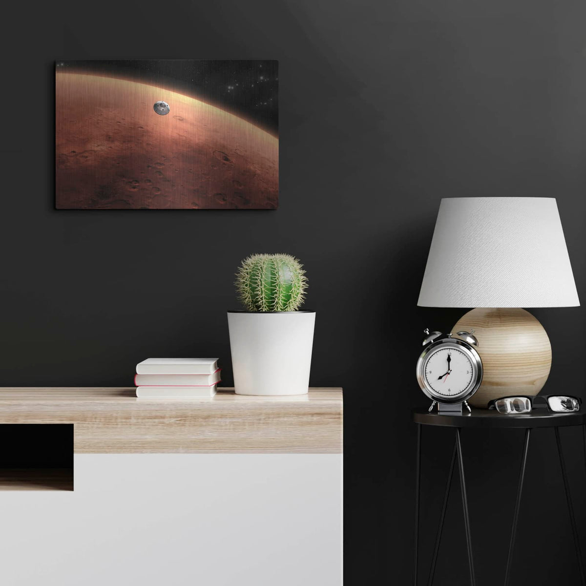 'Curiosity Approaching Mars, Artist Concept' by NASA Space Photos – Metal Wall Art, 24x16 room view