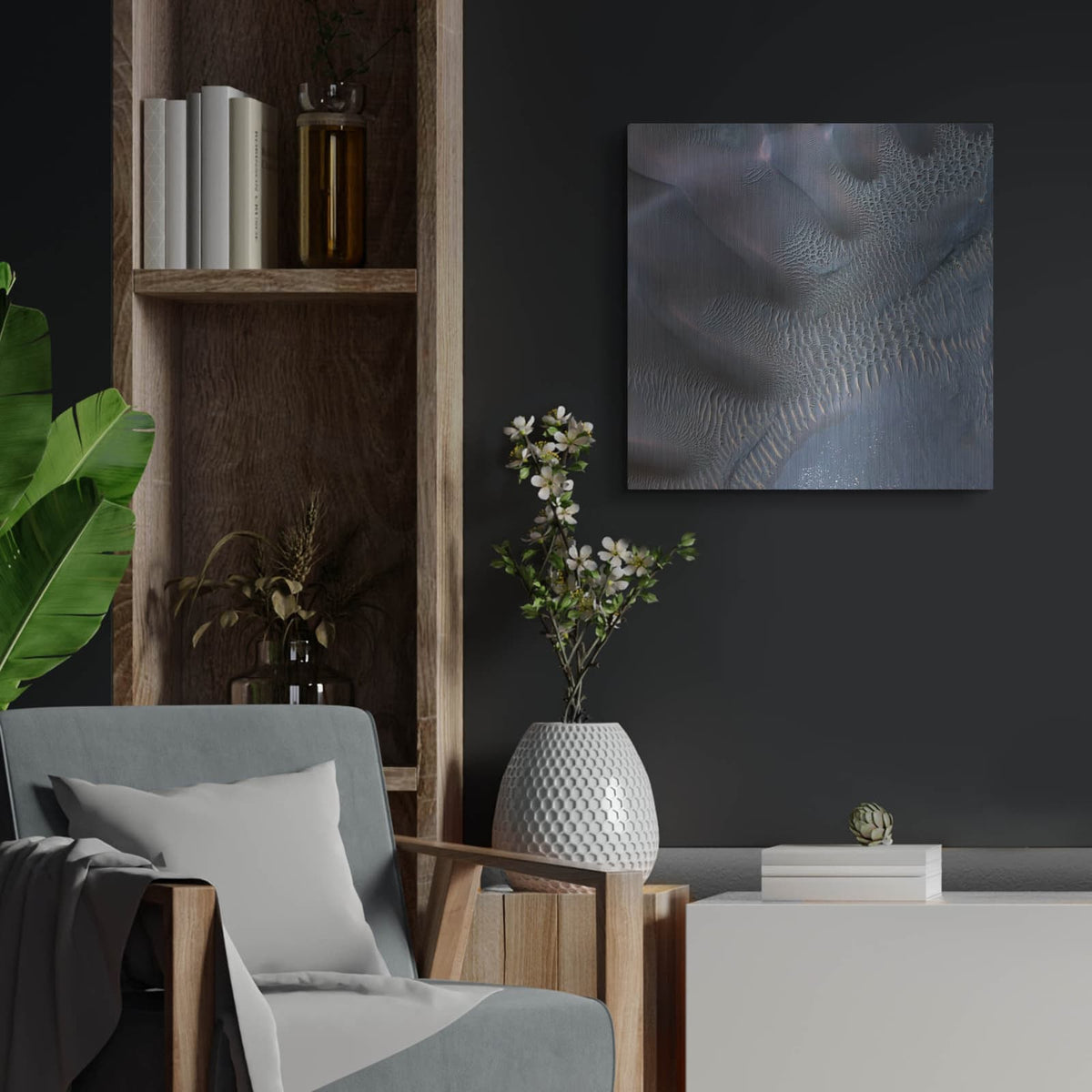 'Dunes In Noachis Terra Region Of Mars' by NASA Space Photos – Metal Wall Art, 24x24 room view