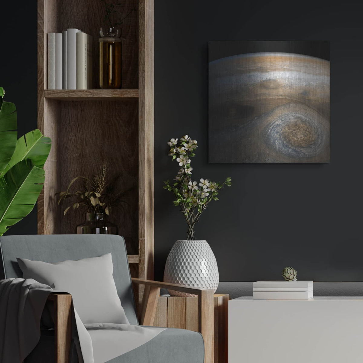 'Jupiter Storm Of The High North' by NASA Space Photos – Metal Wall Art, 24x24 room view
