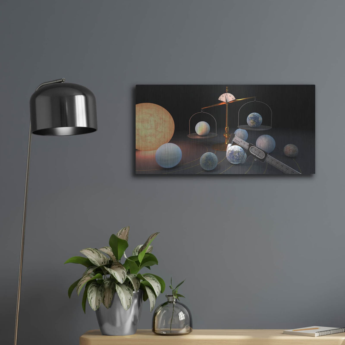 'Measuring The Masses And Diameters Of The Trappist-1 Planets' by NASA Space Photos – Metal Wall Art, 24x12 room view