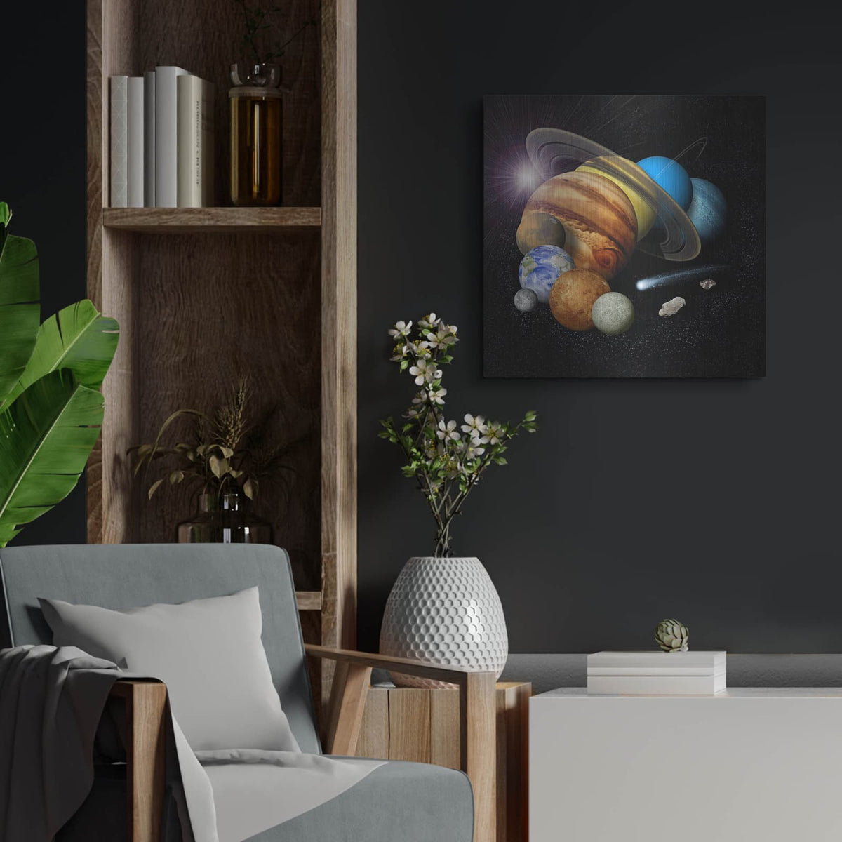 'Solar System Montage With Eight Planets Artist Concept' by NASA Space Photos – Metal Wall Art, 24x24 room view