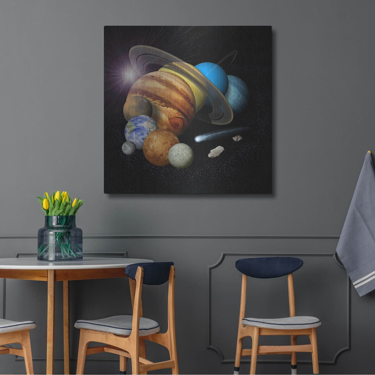 'Solar System Montage With Eight Planets Artist Concept' by NASA Space Photos – Metal Wall Art, 36x36 room view