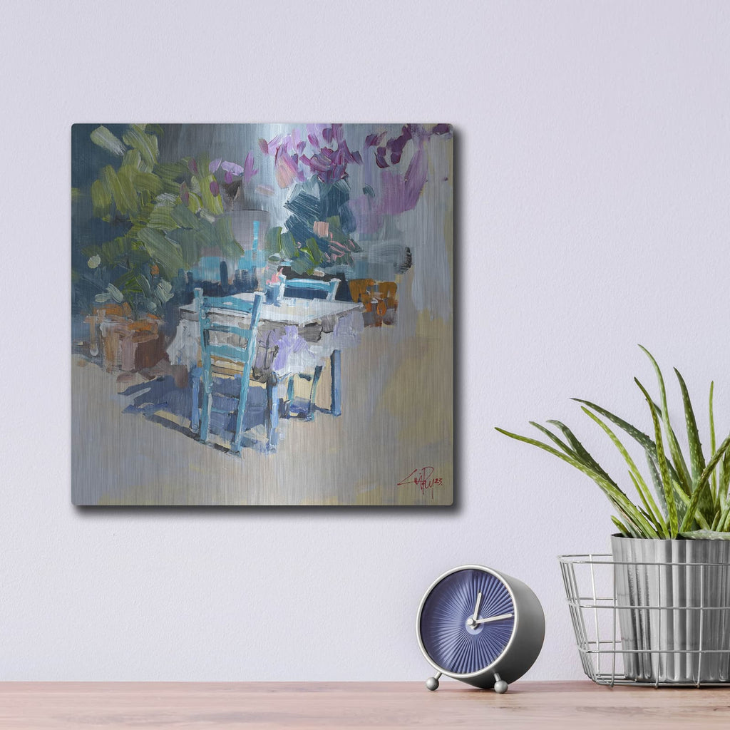 'Patmos Taverna, Greece' by Craig Trewin Penny – Metal Wall Art, 12x12 room view