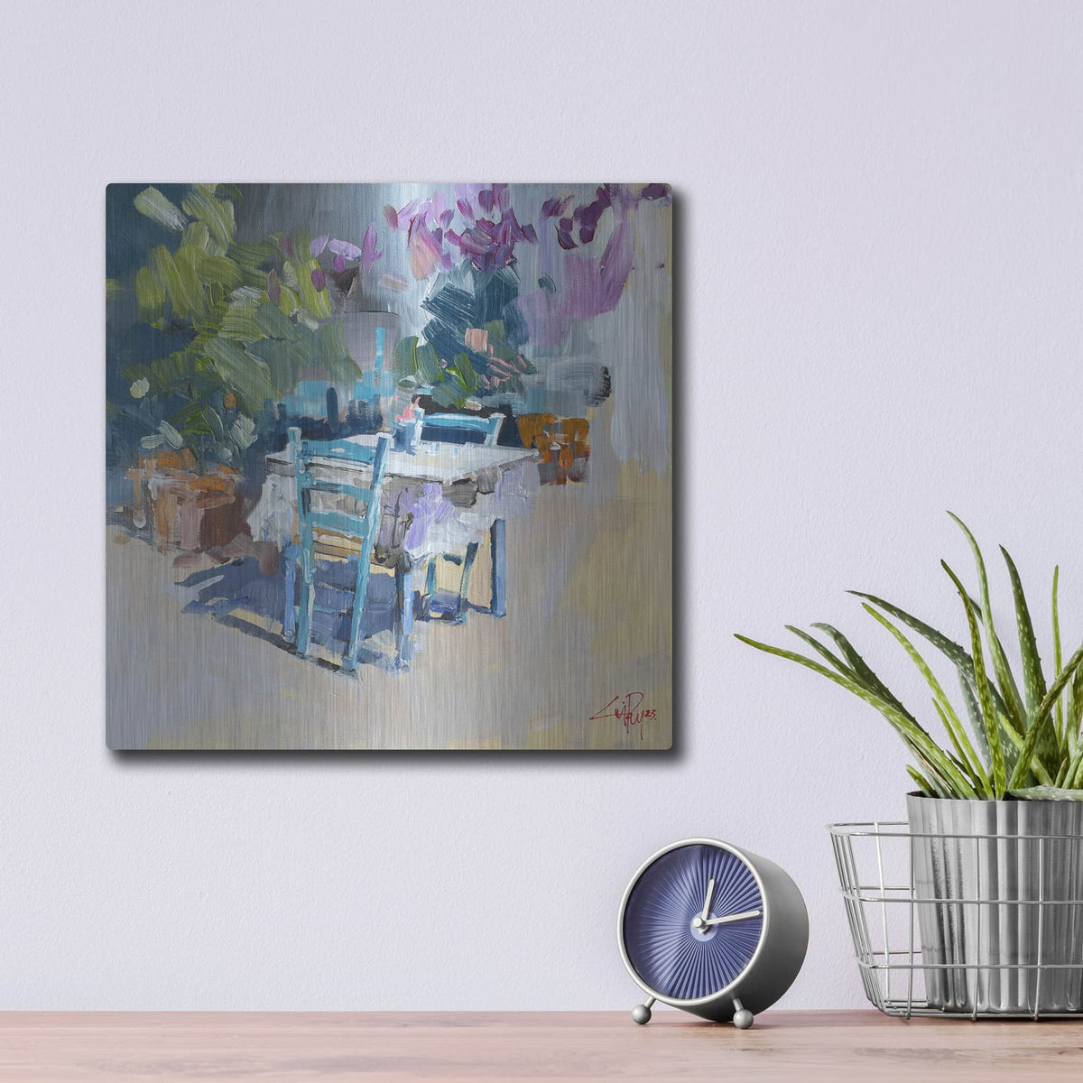 'Patmos Taverna, Greece' by Craig Trewin Penny – Metal Wall Art, 12x12 room view