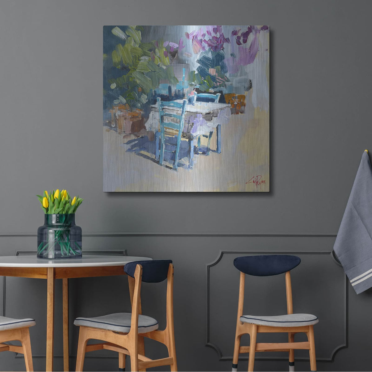 'Patmos Taverna, Greece' by Craig Trewin Penny – Metal Wall Art, 36x36 room view