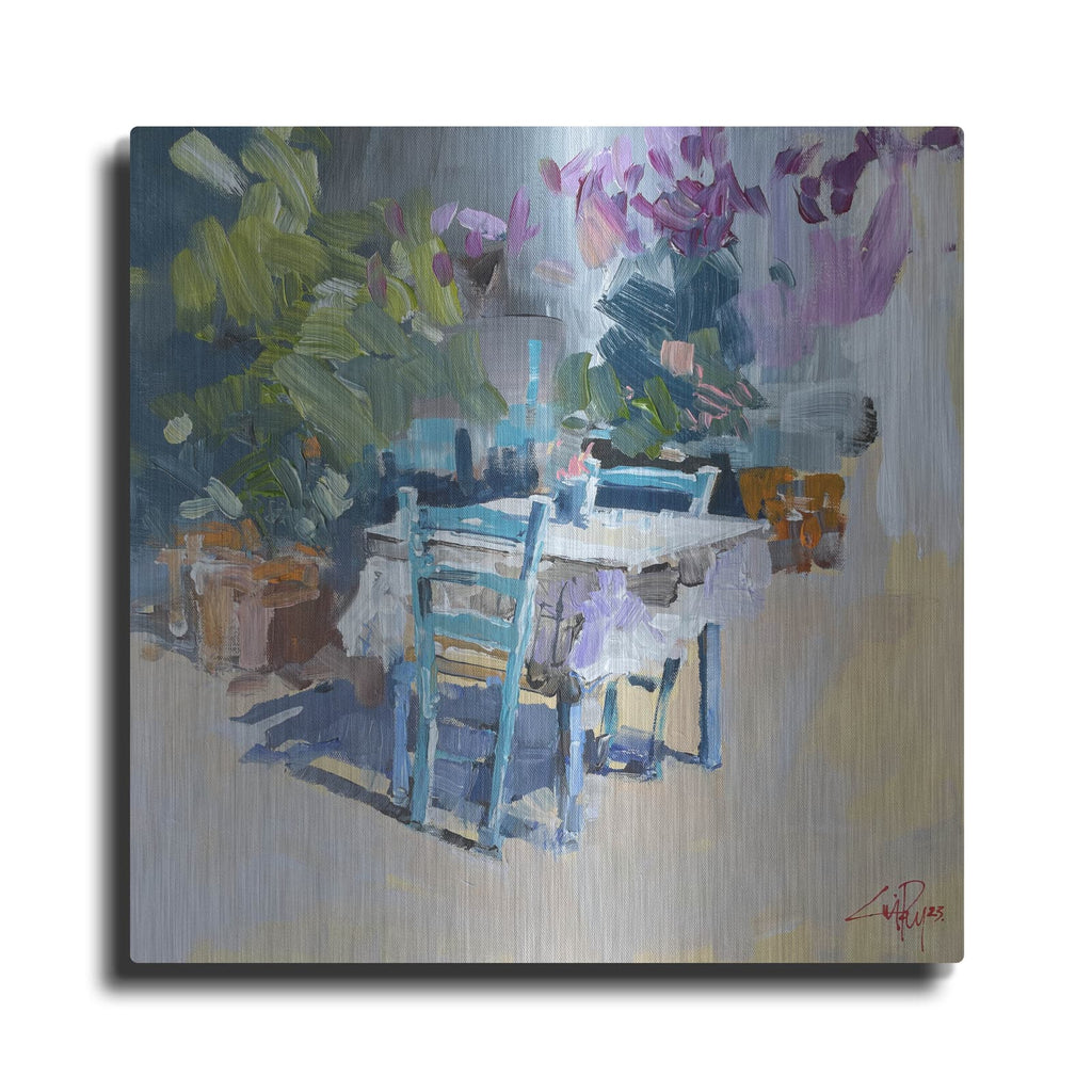 'Patmos Taverna, Greece' by Craig Trewin Penny – Metal Wall Art