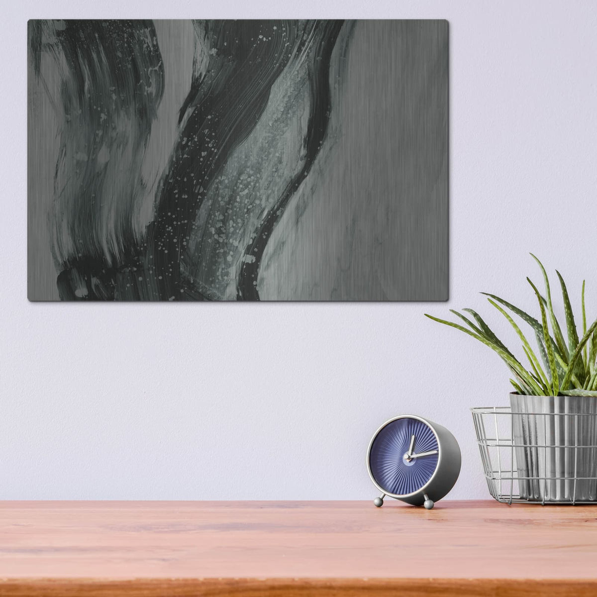 'Teal Brushstrokes 1' by Ethan Harper – Metal Wall Art, 16x12 room view