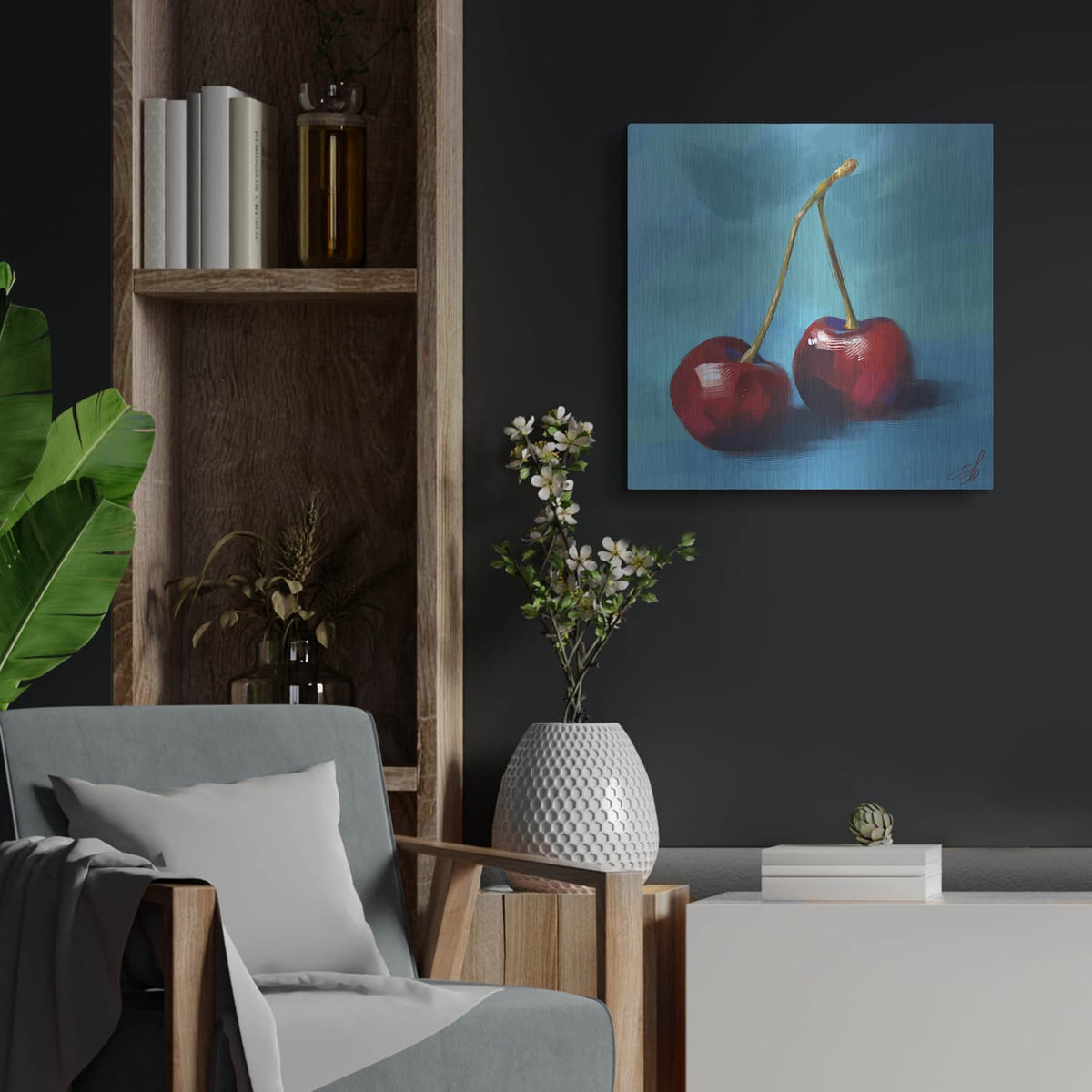 'Cherries' by Avery Multer – Metal Wall Art, 24x24 room view