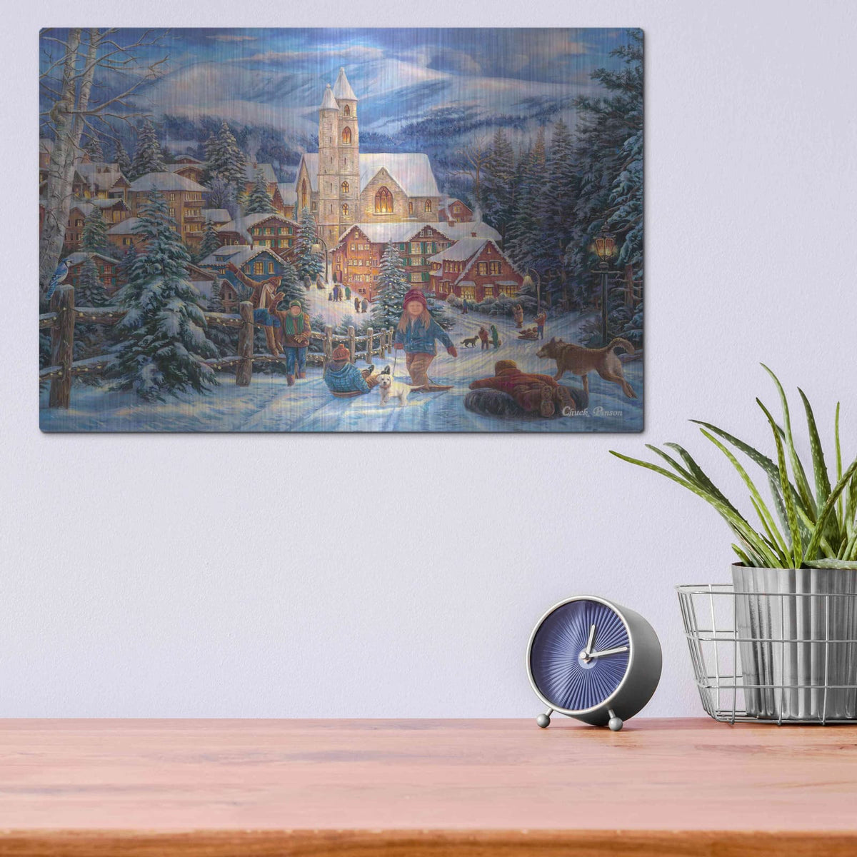 'Sledding to Town' by Chuck Pinson – Metal Wall Art, 16x12 room view