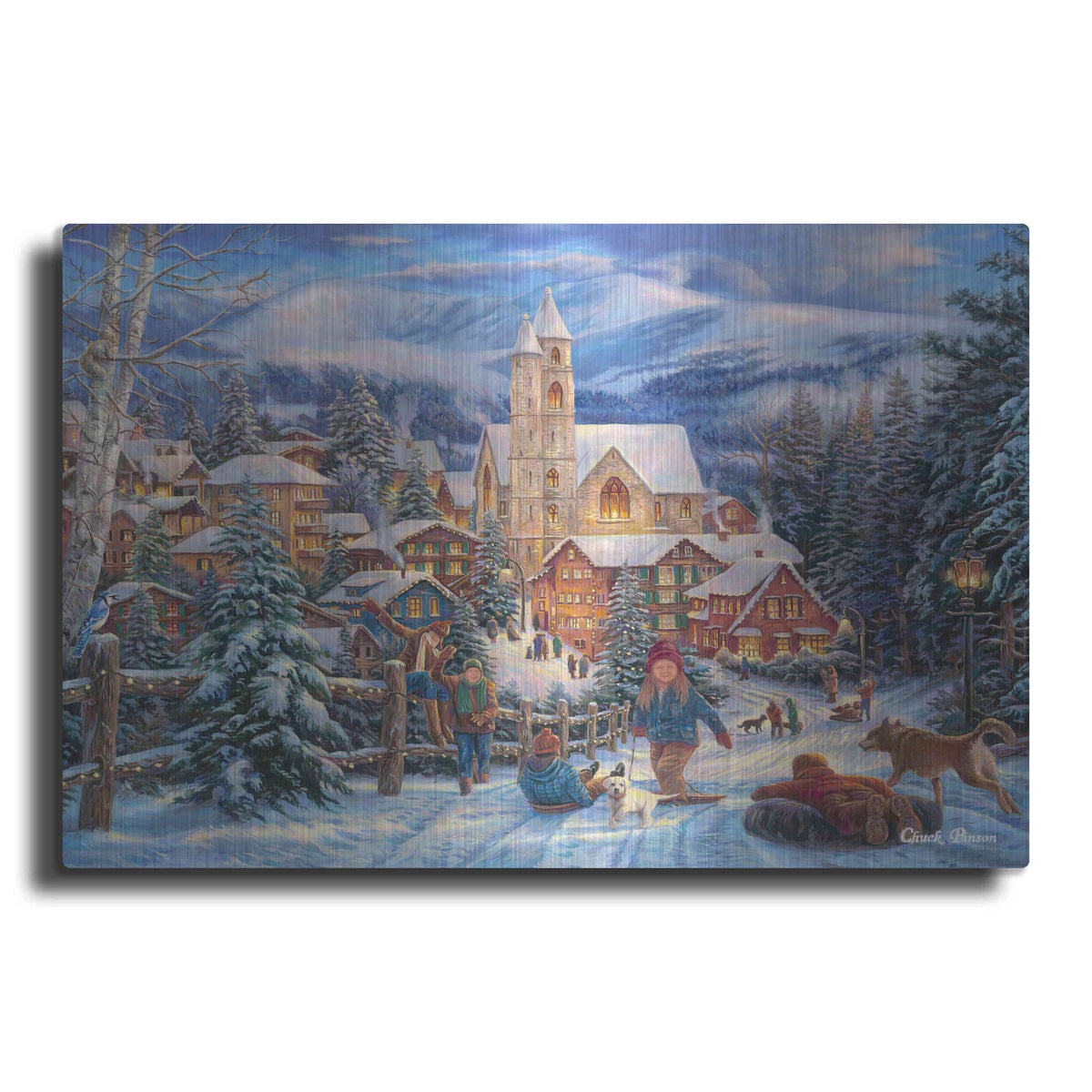 'Sledding to Town' by Chuck Pinson – Metal Wall Art