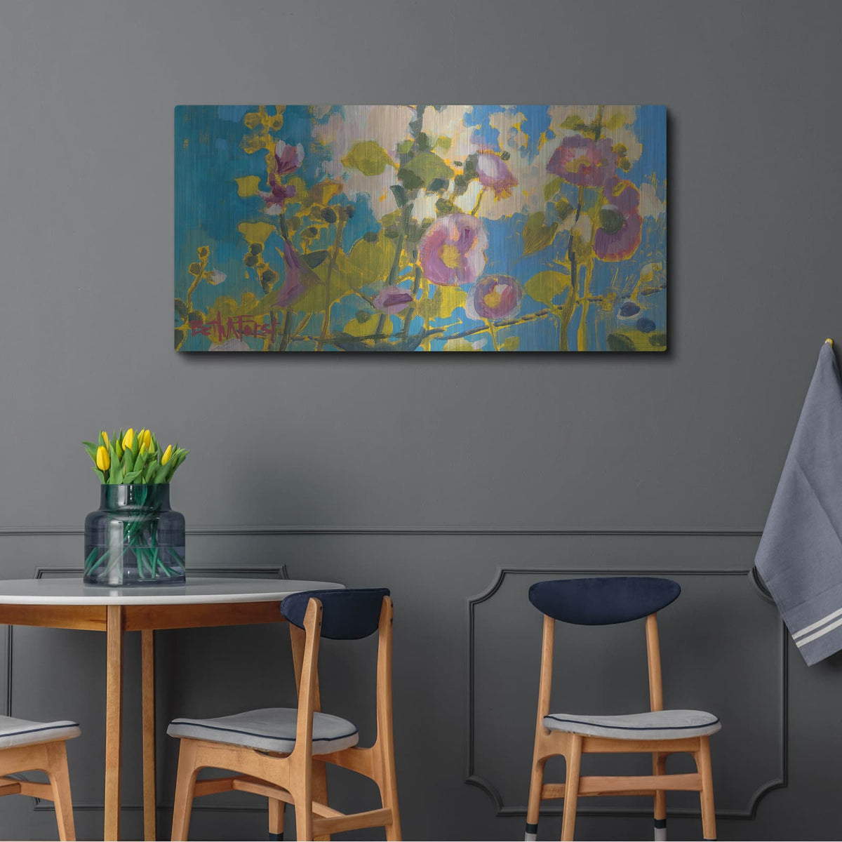 'Hollyhocks' by Beth Forst – Metal Wall Art, 48x24 room view