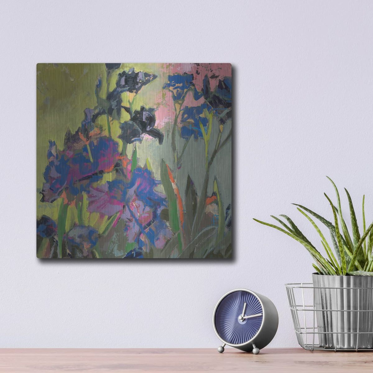 'Purple Irises' by Beth Forst – Metal Wall Art, 12x12 room view