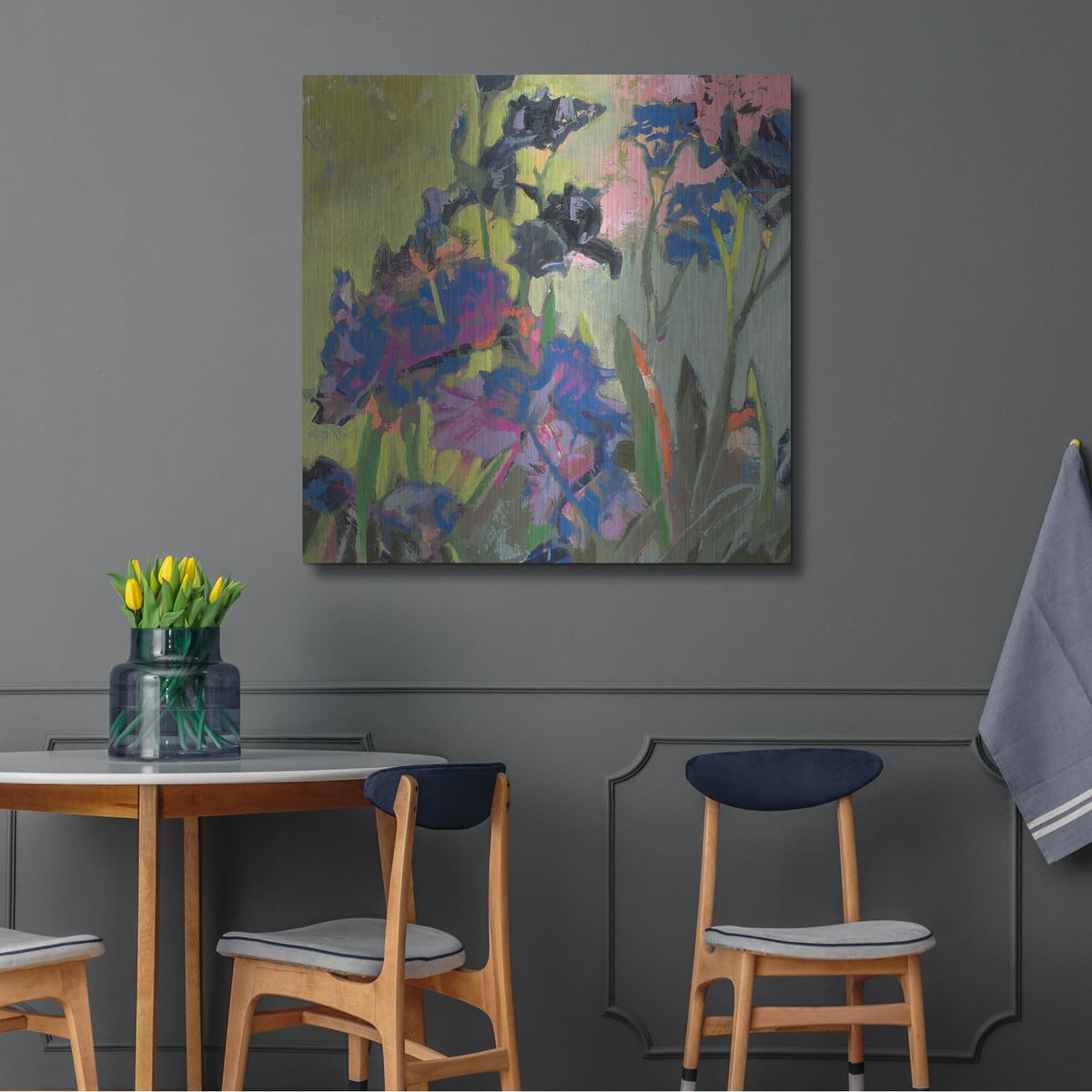 'Purple Irises' by Beth Forst – Metal Wall Art, 36x36 room view