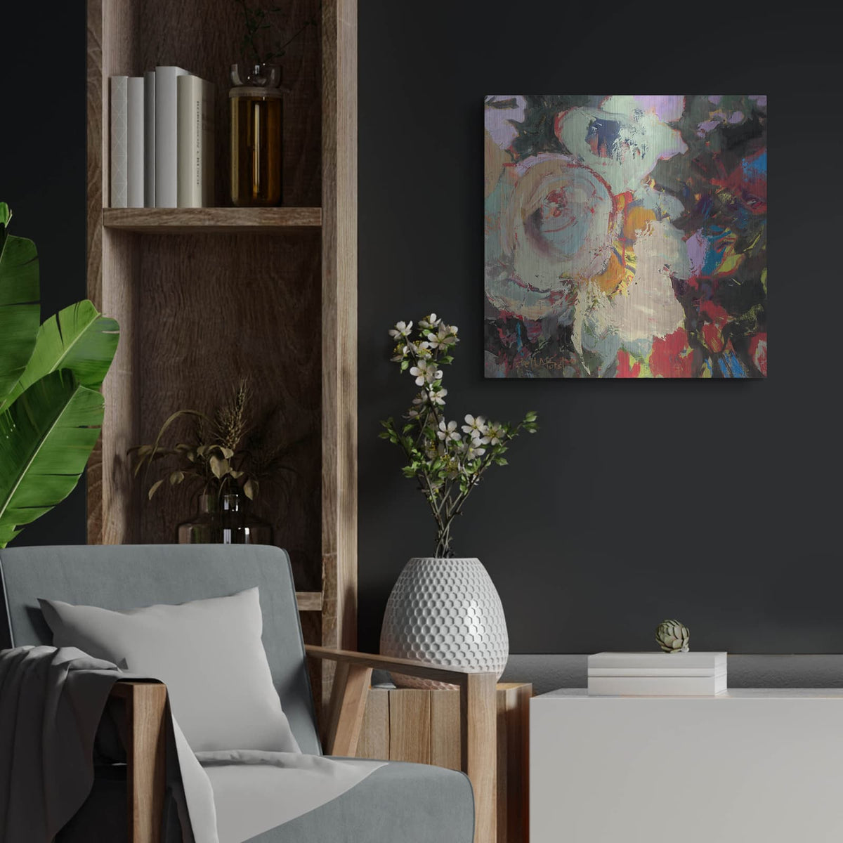 'Rose Bloom' by Beth Forst – Metal Wall Art, 24x24 room view
