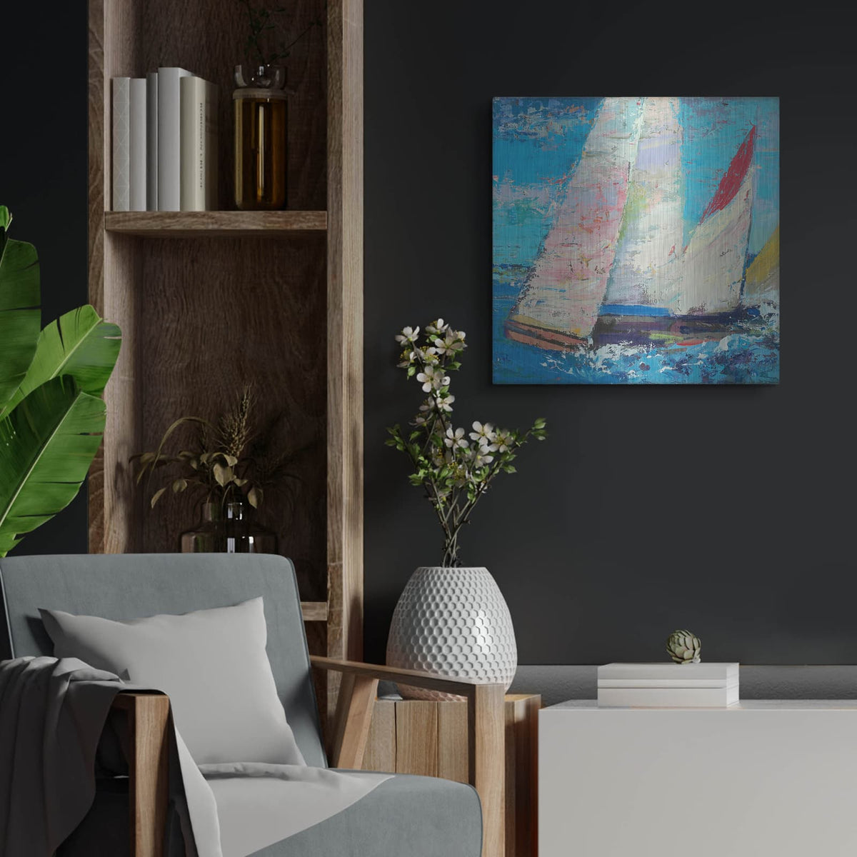 'Sailboats 1' by Beth Forst – Metal Wall Art, 24x24 room view