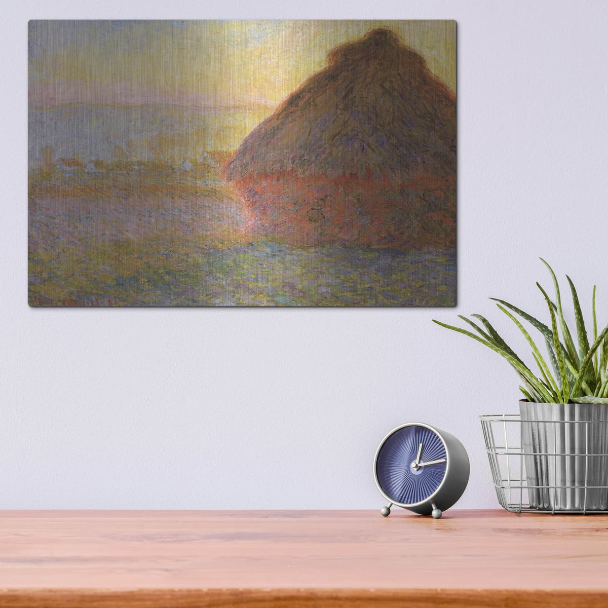 'Grainstack Sunset' by Claude Monet – Metal Wall Art, 16x12 room view