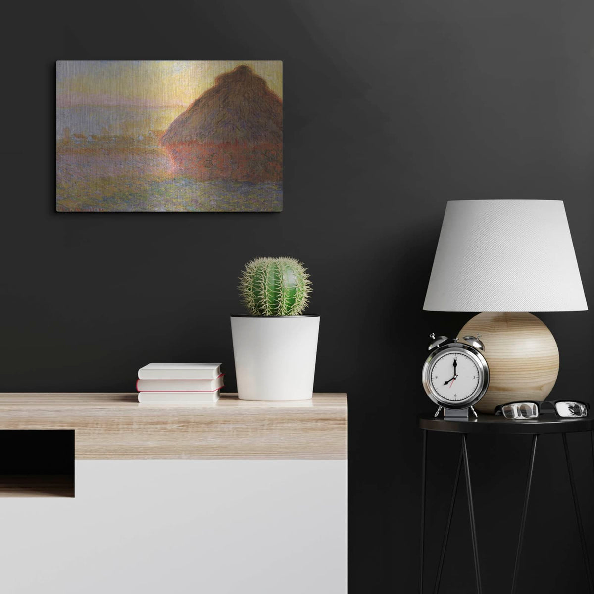 'Grainstack Sunset' by Claude Monet – Metal Wall Art, 24x16 room view