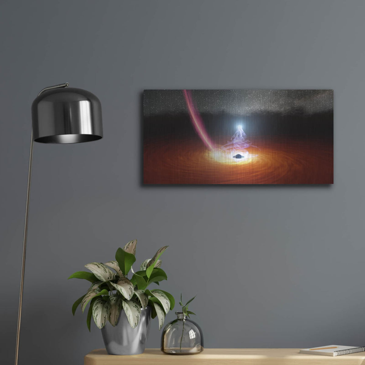 'Black Hole Corona' – Metal Wall Art, 24x12 room view
