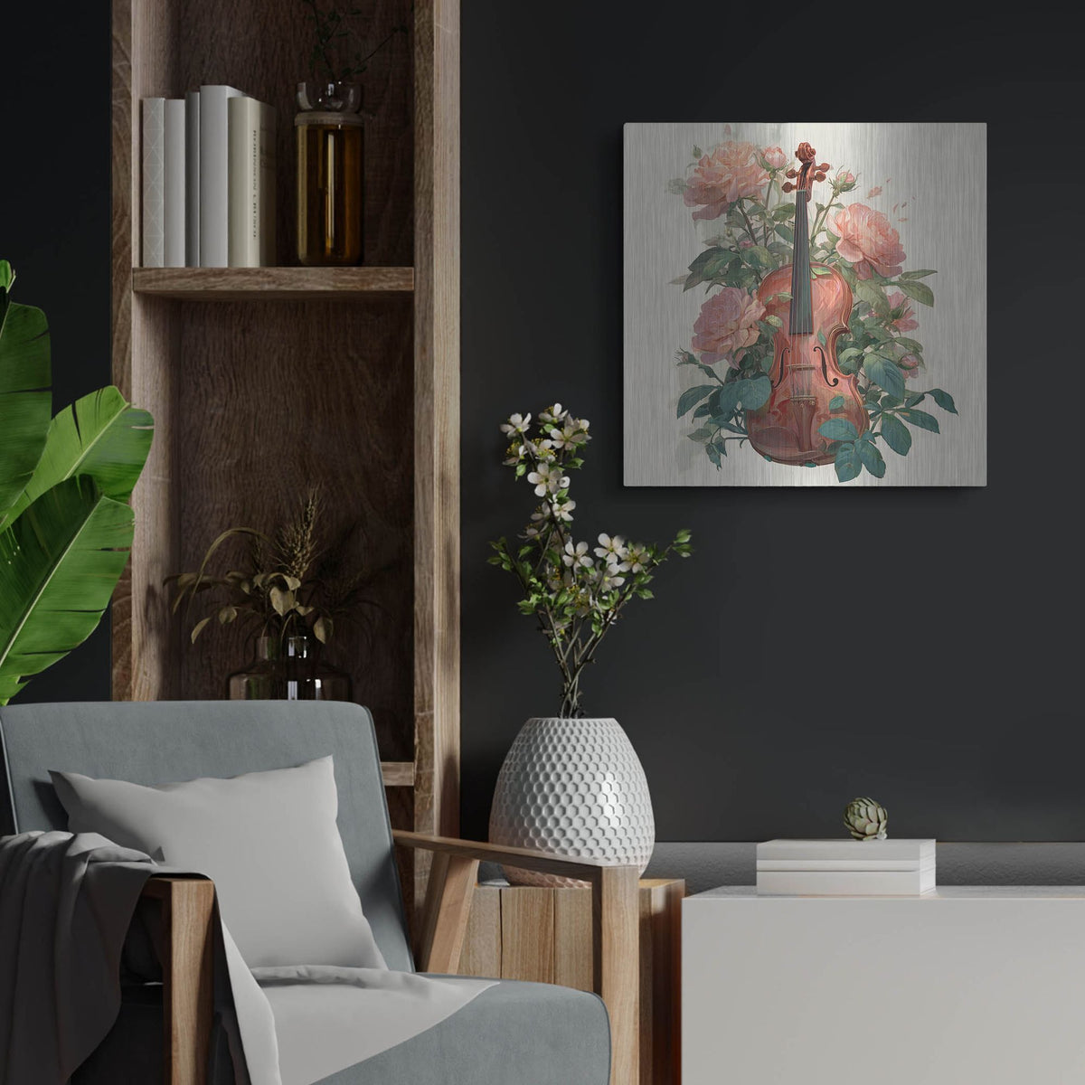 'Violin Roses' by Rich Monet Metal Wall Art