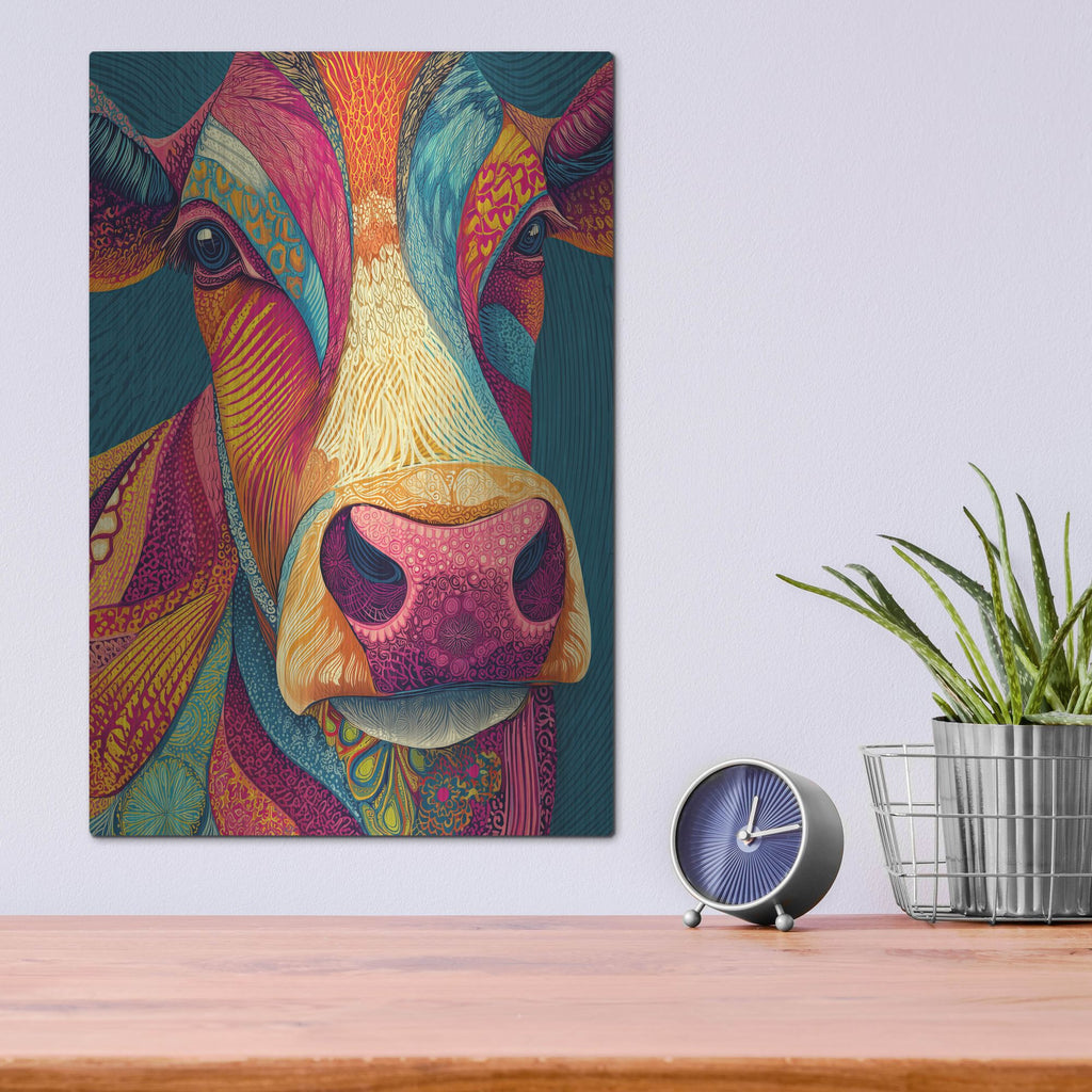'Colorful Farm Cow 1' by Rich Monet Metal Wall Art