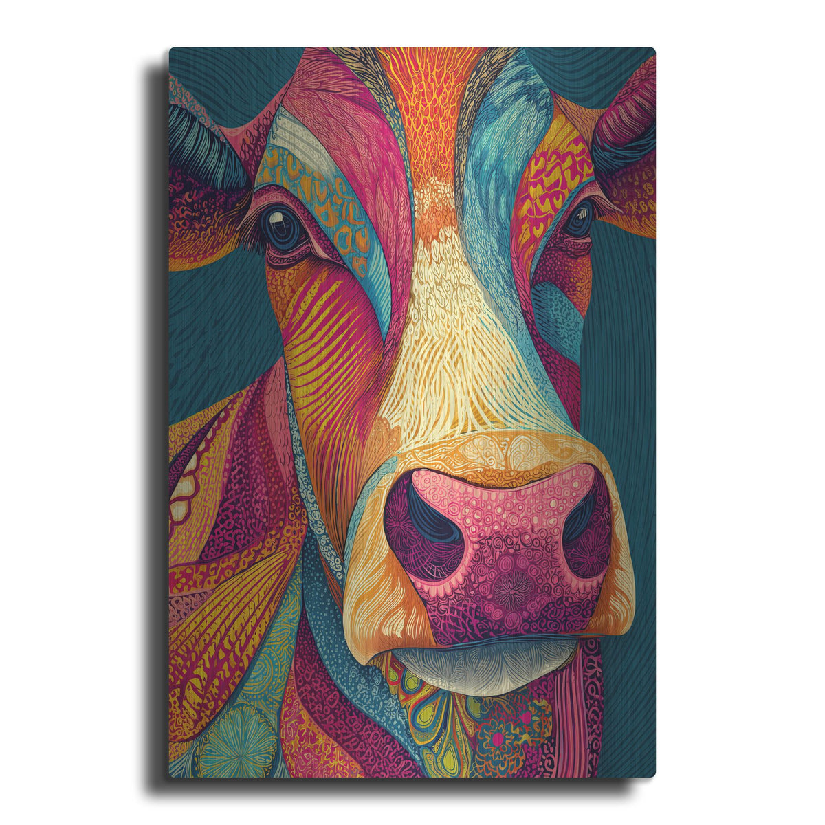 'Colorful Farm Cow 1' by Rich Monet Metal Wall Art