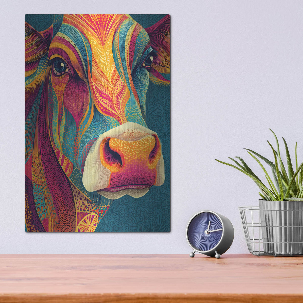'Colorful Farm Cow 2' by Rich Monet Metal Wall Art