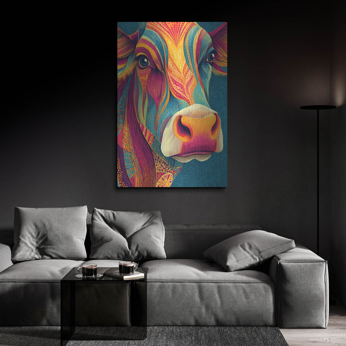 'Colorful Farm Cow 2' by Rich Monet Metal Wall Art