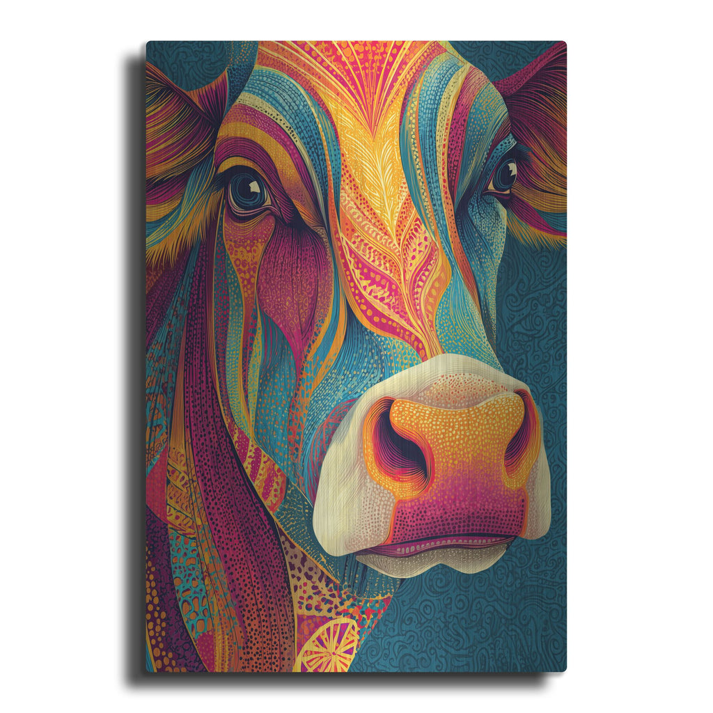 'Colorful Farm Cow 2' by Rich Monet Metal Wall Art