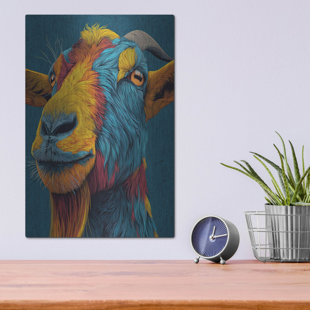 'Colorful Farm Goat 1' by Rich Monet Metal Wall Art