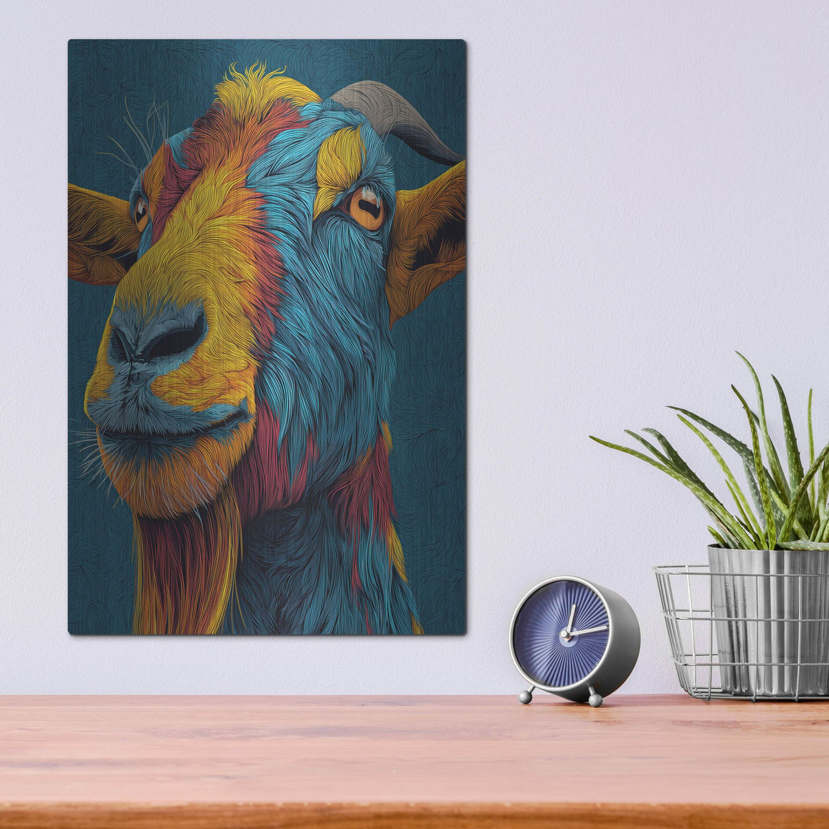 'Colorful Farm Goat 1' by Rich Monet Metal Wall Art