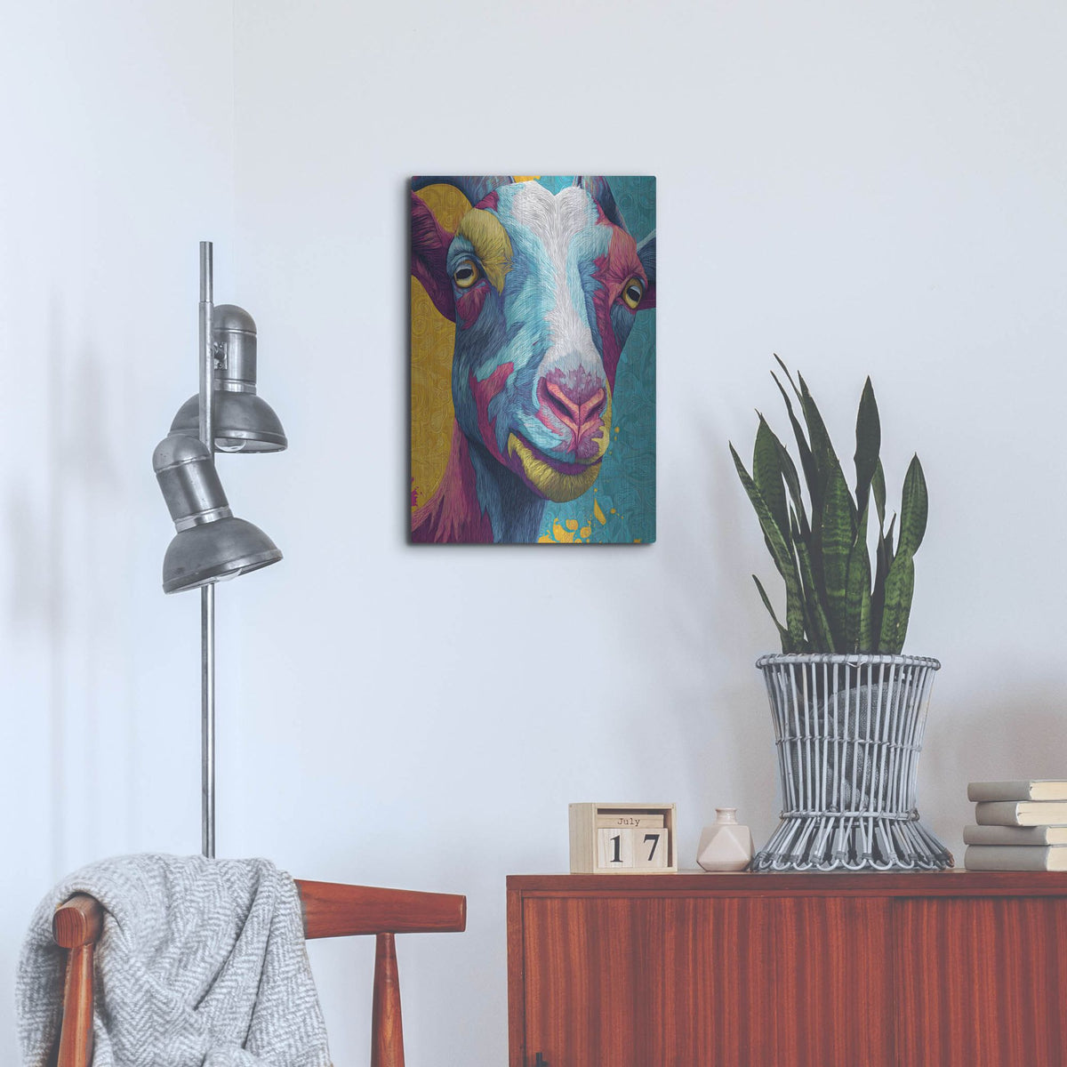 'Colorful Farm Goat 2' by Rich Monet Metal Wall Art