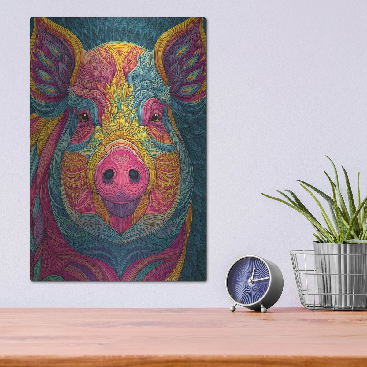 'Colorful Farm Pig 1' by Rich Monet Metal Wall Art