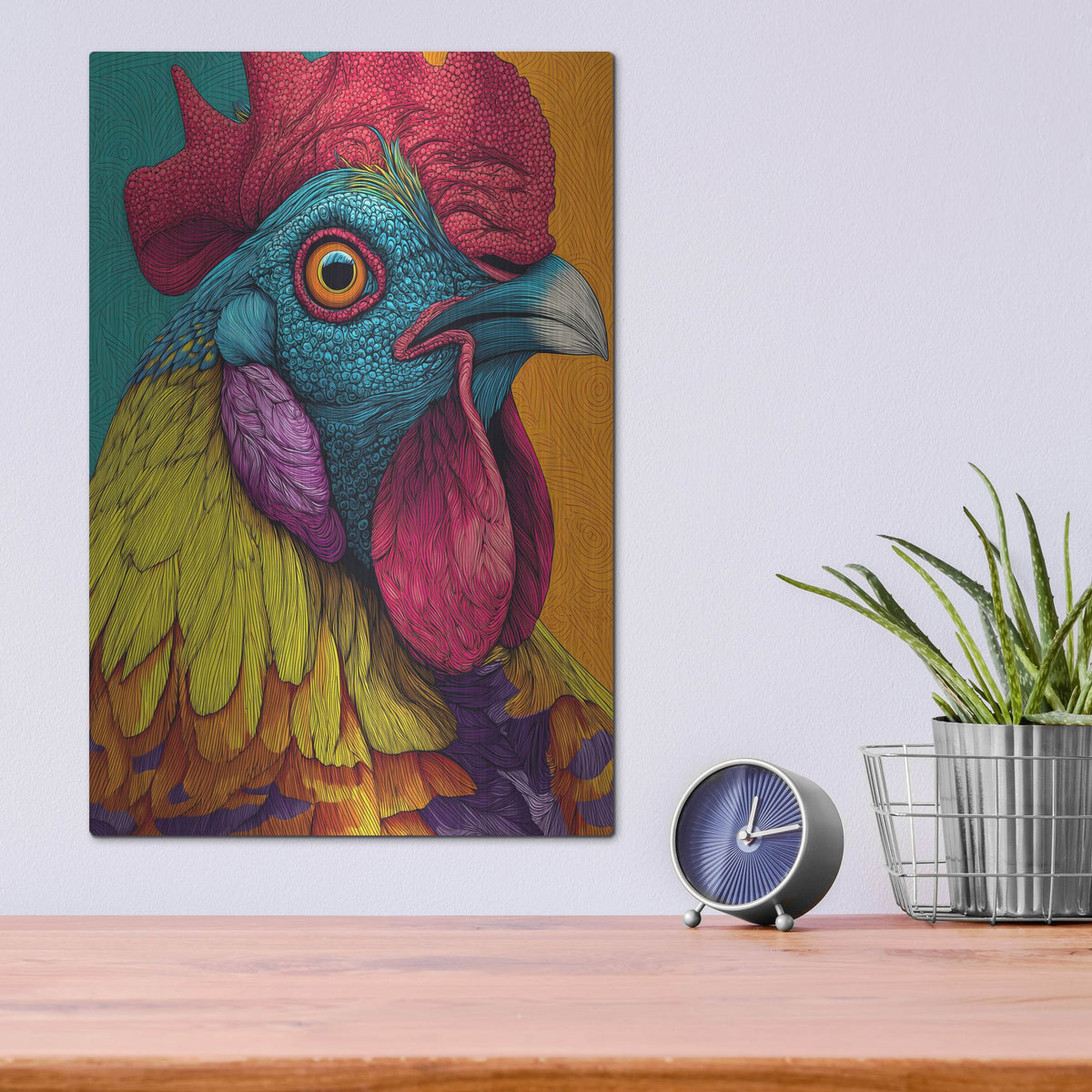'Colorful Farm Rooster 1' by Rich Monet Metal Wall Art