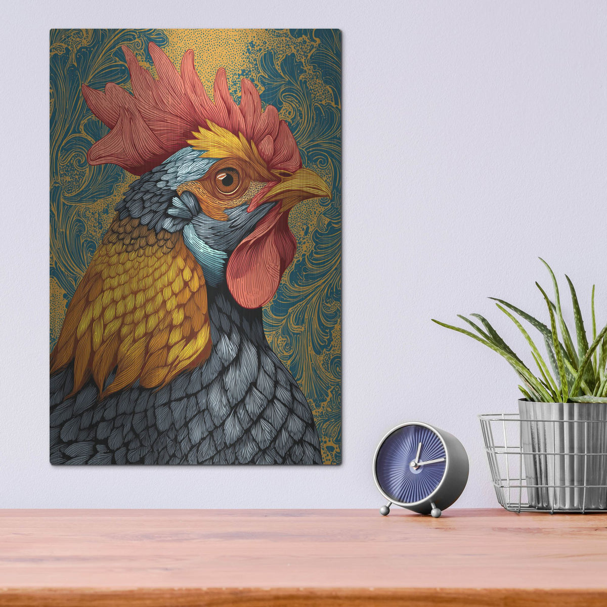 'Colorful Farm Rooster 2' by Rich Monet Metal Wall Art