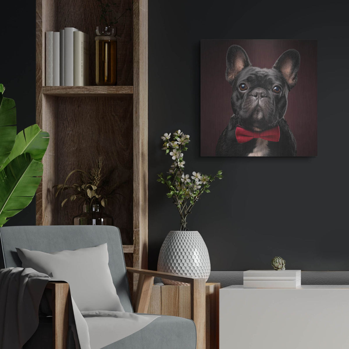 'French Bulldog With Bowtie' by Rich Monet Metal Wall Art