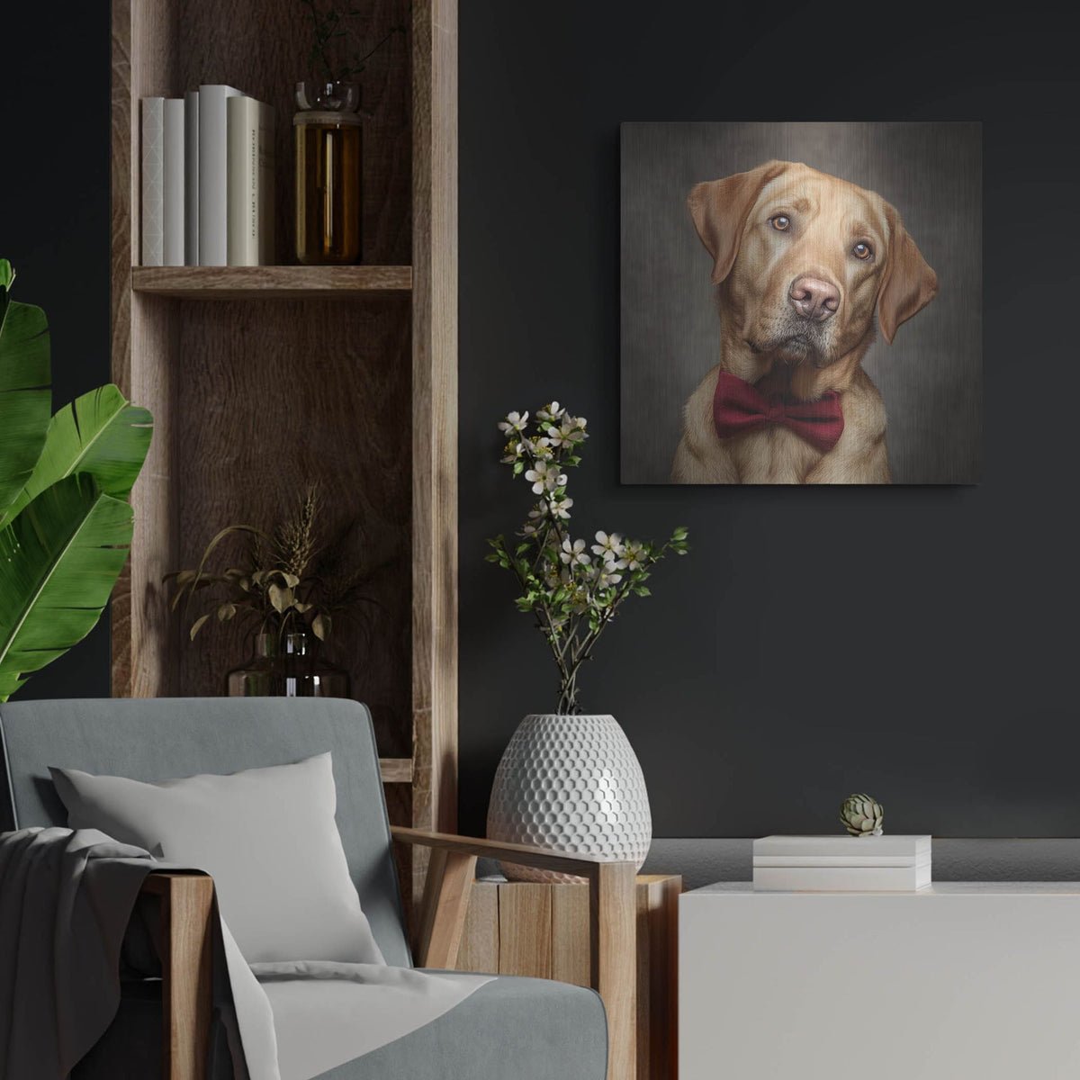 'Labrador Retriever In Bowtie' by Rich Monet Metal Wall Art