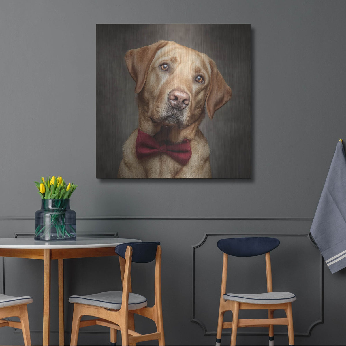 'Labrador Retriever In Bowtie' by Rich Monet Metal Wall Art