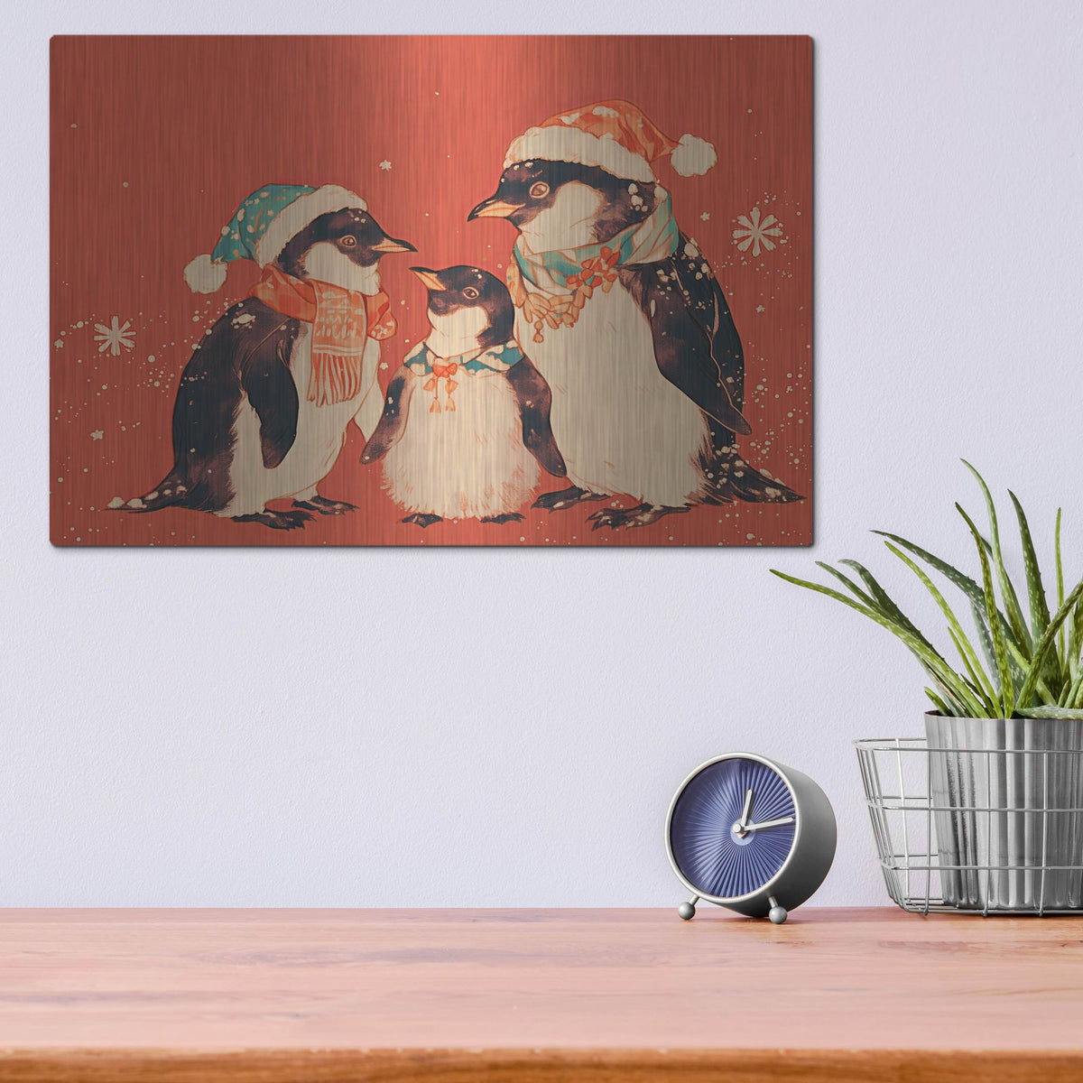 'Penguin Family Christmas' by Rich Monet Metal Wall Art