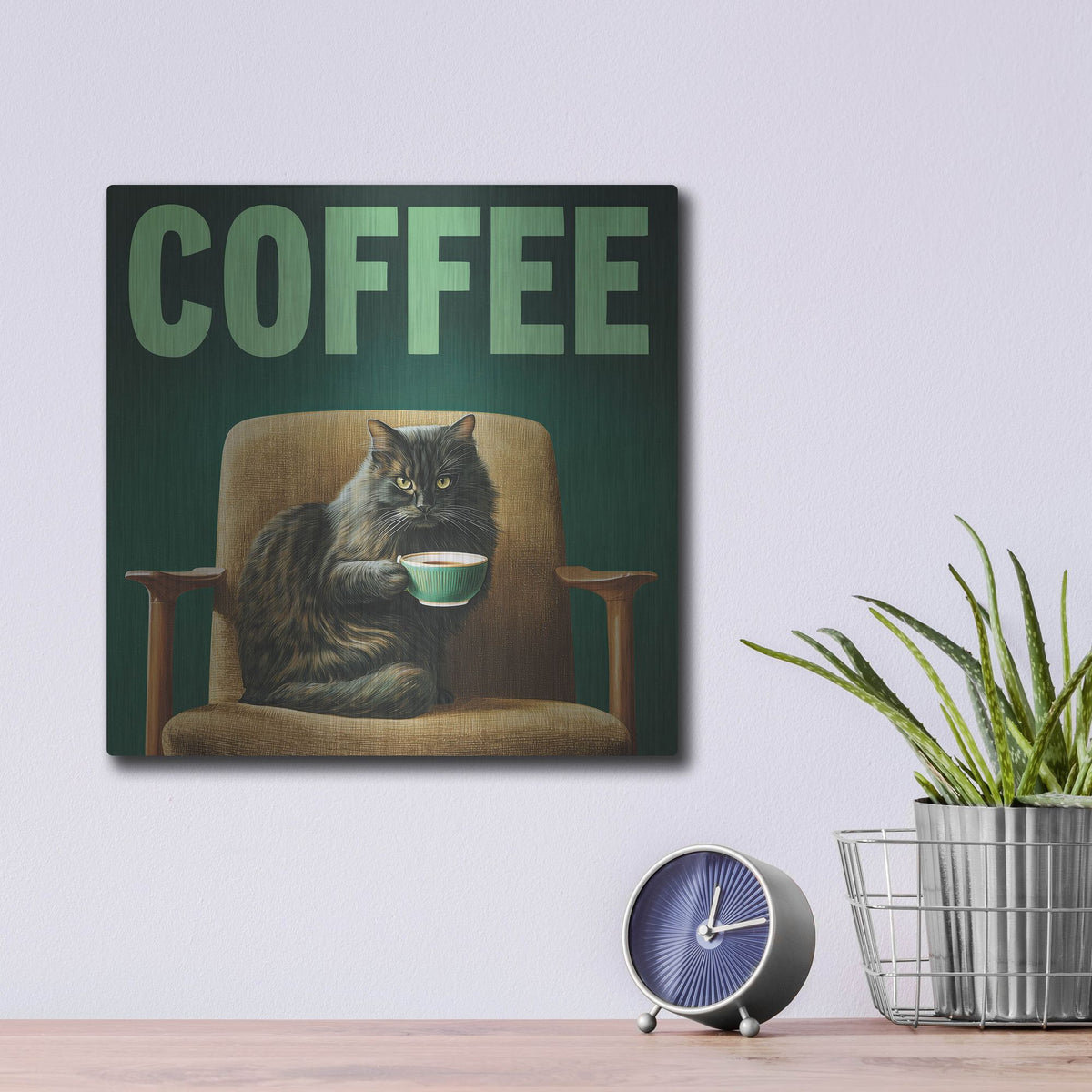 'Coffee Cat' by Rich Monet Metal Wall Art