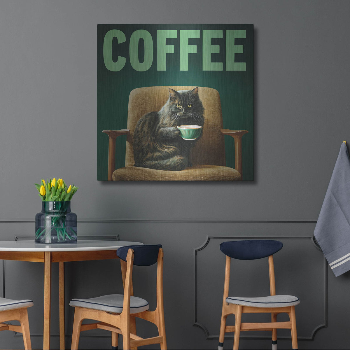 'Coffee Cat' by Rich Monet Metal Wall Art