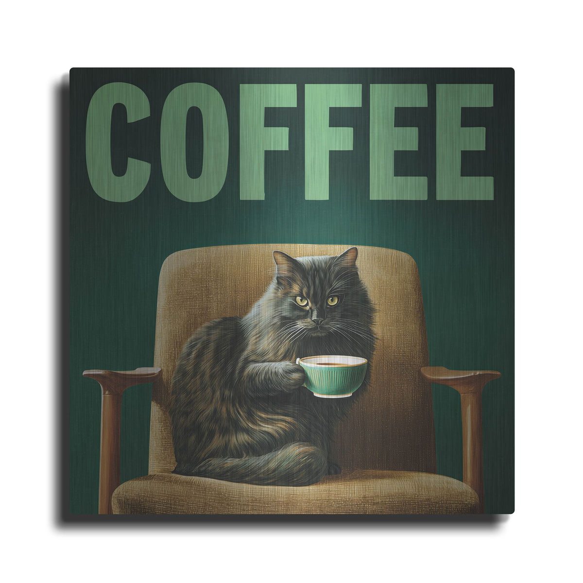 'Coffee Cat' by Rich Monet Metal Wall Art