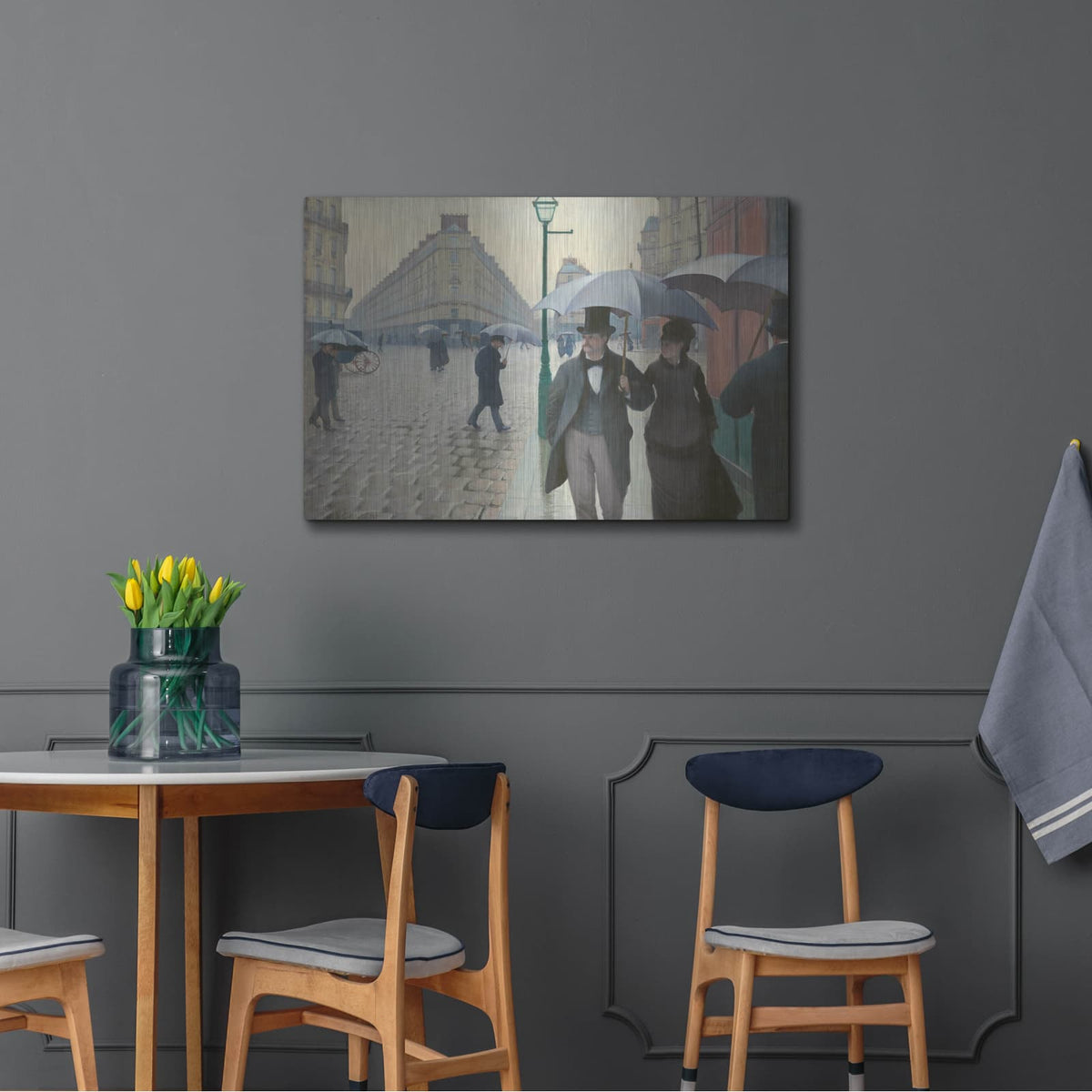 'Paris Street; Rainy Day' by Luxe Metal Portfolio – Metal Wall Art, 36x24 room view