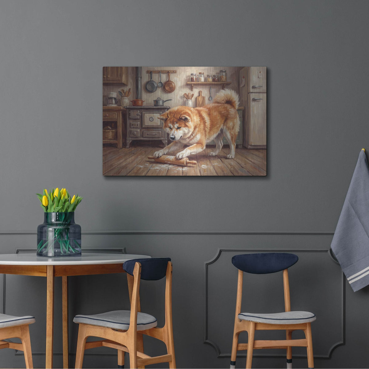 'Akita In The Kitchen' by Rich Monet Metal Wall Art