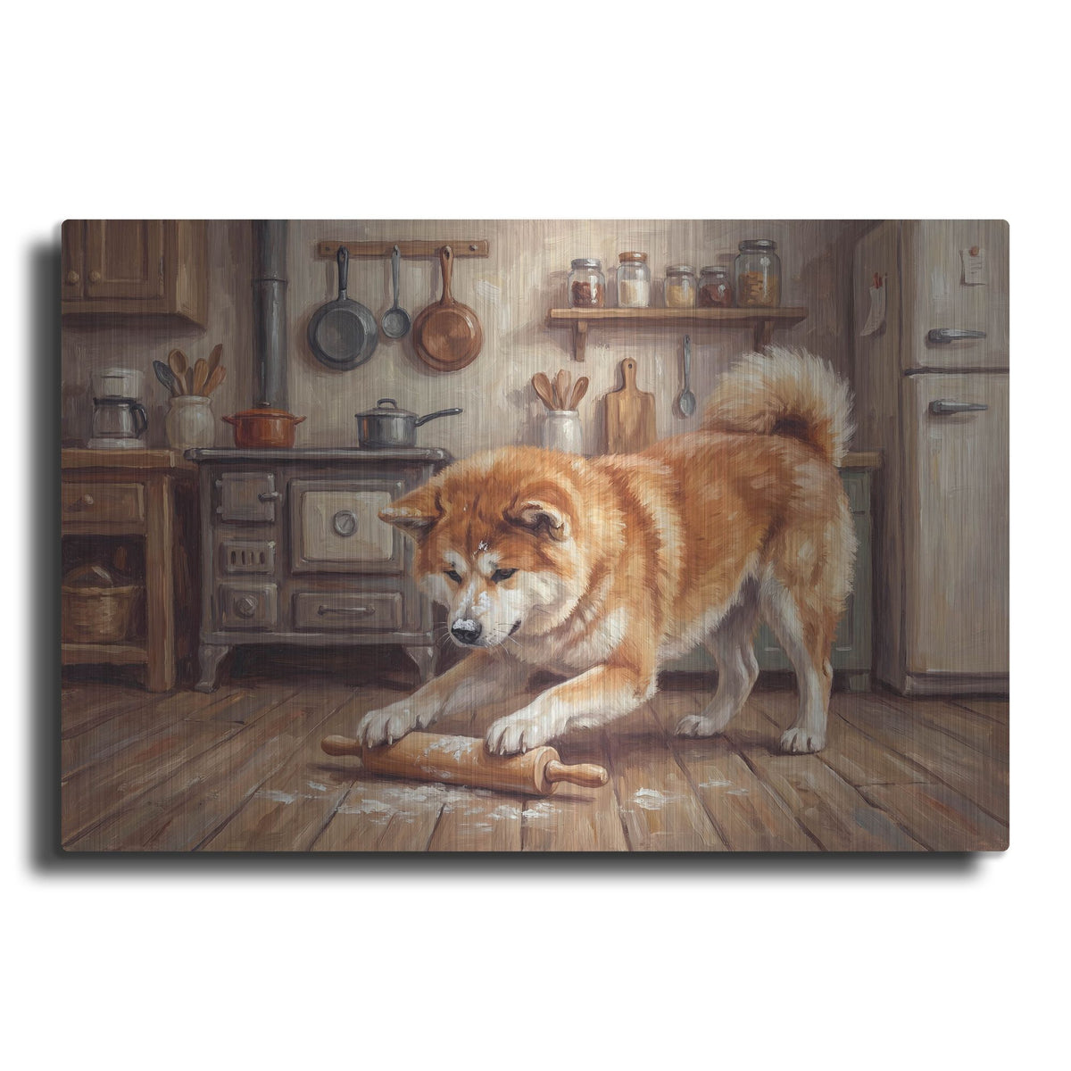 'Akita In The Kitchen' by Rich Monet Metal Wall Art